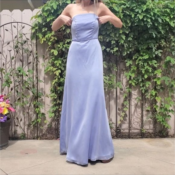 Vintage Watters and Watters Light Blue Strapless Chiffon Maxi Dress Size 2 - Picture 2 of 13